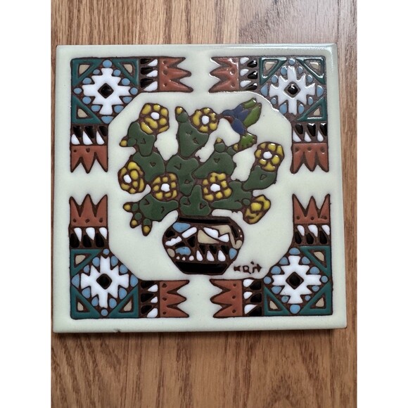Desert Cacti Cactus Southwest Decorative Tile 6 X 6 Inch Trivet 1995 Earthtones - Picture 1 of 3
